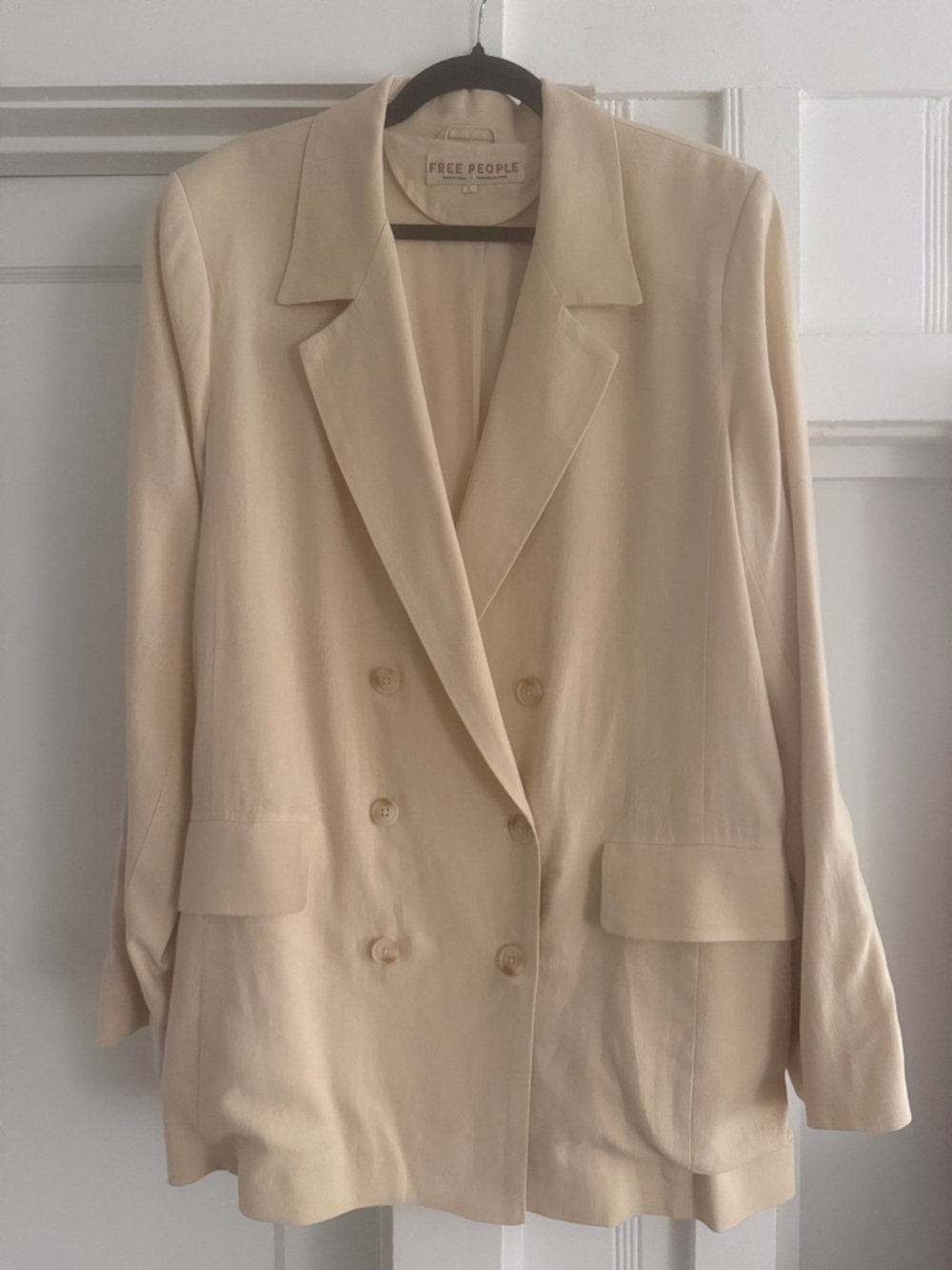 Free People Women's Cream Double-Breasted Blazer Jacket